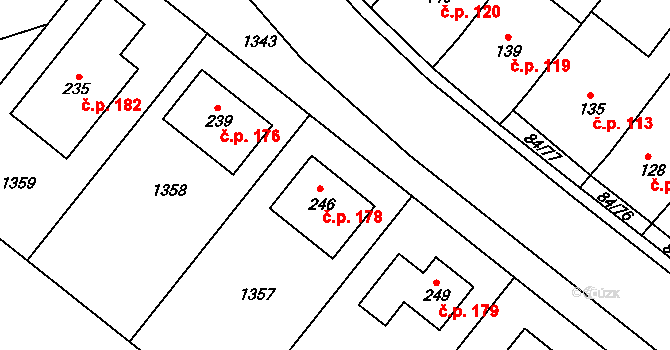 Dřevnovice 178 na parcele st. 246 v KÚ Dřevnovice, Katastrální mapa