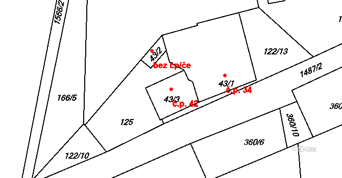 Bušanovice 42 na parcele st. 43/3 v KÚ Bušanovice, Katastrální mapa