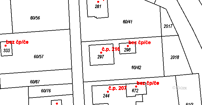 Mošnov 216 na parcele st. 297 v KÚ Mošnov, Katastrální mapa