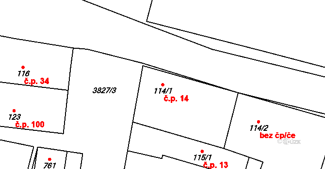 Řevničov 14 na parcele st. 114/1 v KÚ Řevničov, Katastrální mapa