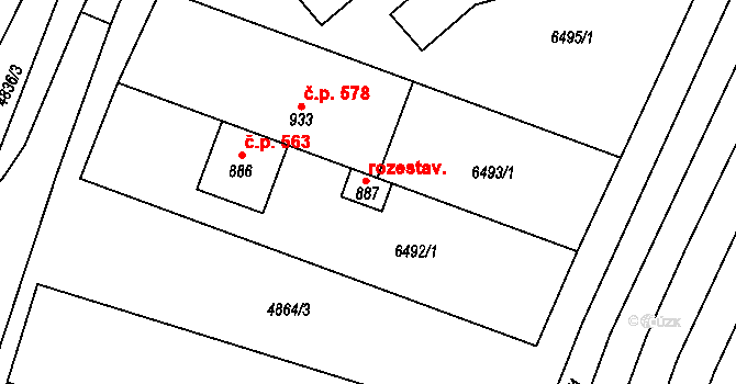Šumice 87074699 na parcele st. 887 v KÚ Šumice u Uherského Brodu, Katastrální mapa