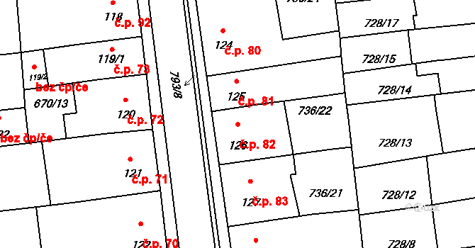 Cítoliby 82 na parcele st. 126 v KÚ Cítoliby, Katastrální mapa