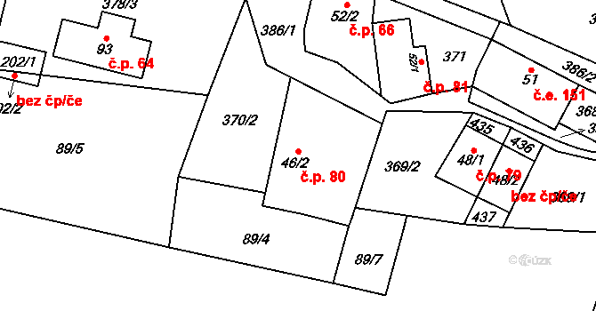 Klokočovská Lhotka 80, Klokočov na parcele st. 46/2 v KÚ Klokočov, Katastrální mapa