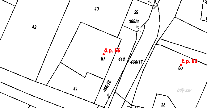 Zahnašovice 55 na parcele st. 87 v KÚ Zahnašovice, Katastrální mapa