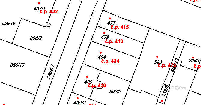 Bystřice pod Hostýnem 434 na parcele st. 484 v KÚ Bystřice pod Hostýnem, Katastrální mapa