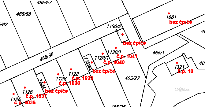 Bystřice pod Hostýnem 1040 na parcele st. 1129/1 v KÚ Bystřice pod Hostýnem, Katastrální mapa