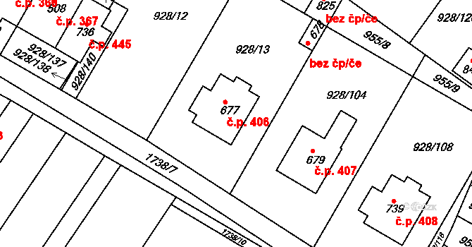 Jevišovice 406 na parcele st. 677 v KÚ Jevišovice, Katastrální mapa