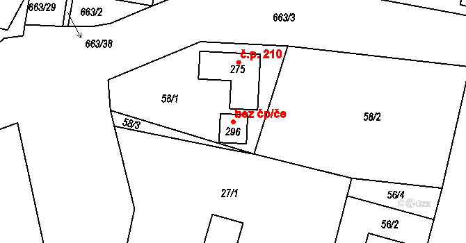 Dřínov 107570700 na parcele st. 296 v KÚ Dřínov, Katastrální mapa