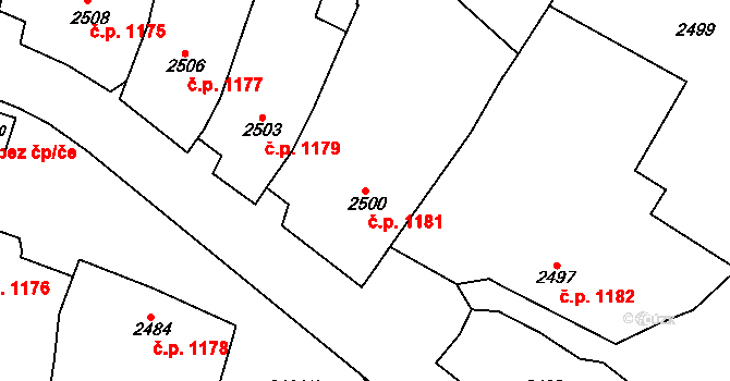 Rakšice 1181, Moravský Krumlov na parcele st. 2500 v KÚ Moravský Krumlov, Katastrální mapa