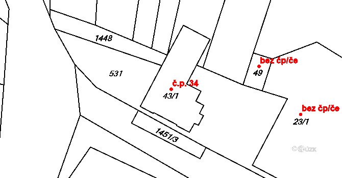 Oslnovice 34 na parcele st. 43/1 v KÚ Oslnovice, Katastrální mapa