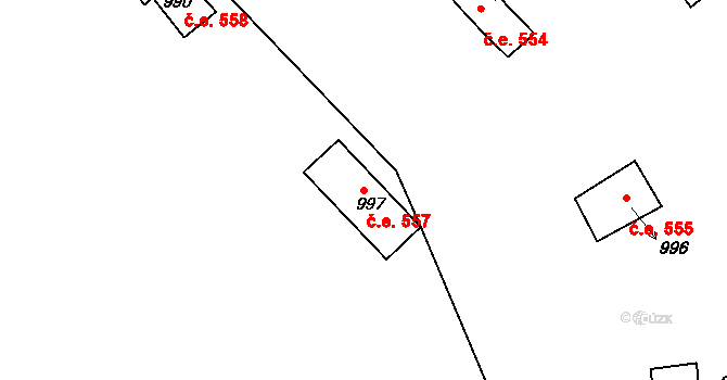 Štítary 557 na parcele st. 997 v KÚ Štítary na Moravě, Katastrální mapa