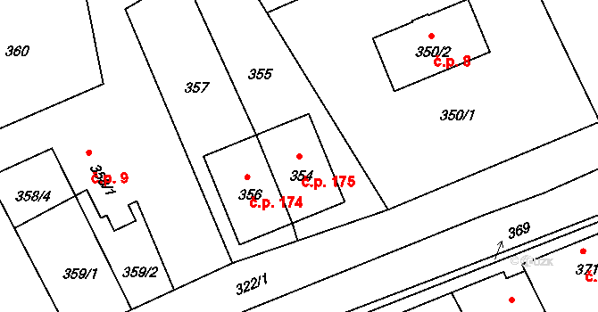 Drahelice 175, Nymburk na parcele st. 354 v KÚ Drahelice, Katastrální mapa