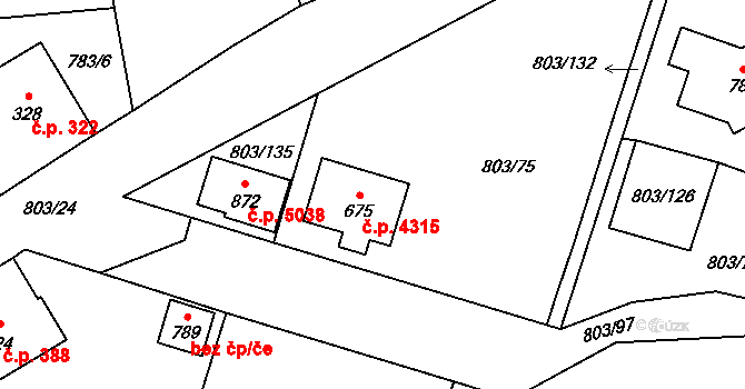 Kokonín 4315, Jablonec nad Nisou na parcele st. 675 v KÚ Kokonín, Katastrální mapa