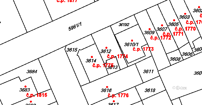 Jihlava 1774 na parcele st. 3612 v KÚ Jihlava, Katastrální mapa