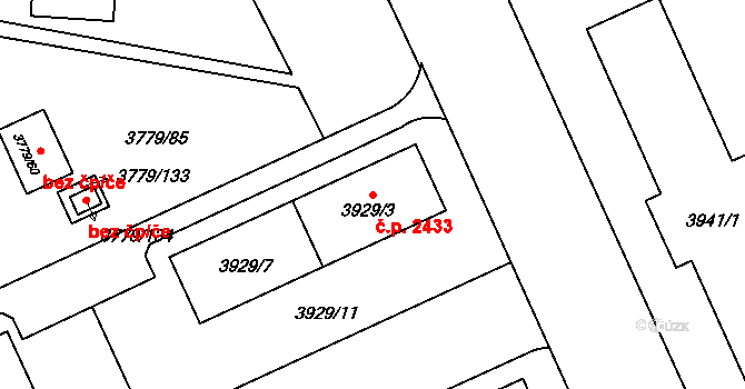Jihlava 2433 na parcele st. 3929/3 v KÚ Jihlava, Katastrální mapa