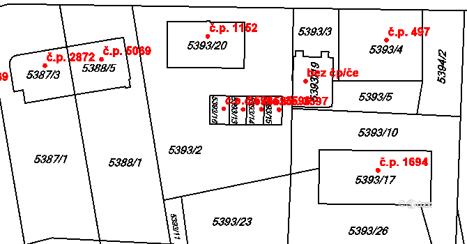 Jihlava 3595 na parcele st. 5393/13 v KÚ Jihlava, Katastrální mapa