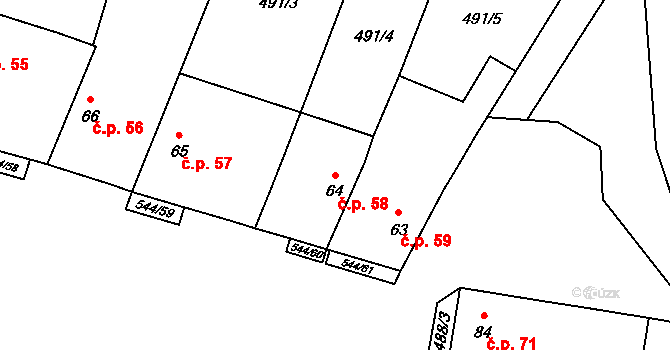 Miletice 58, Černuc na parcele st. 64 v KÚ Miletice u Velvar, Katastrální mapa