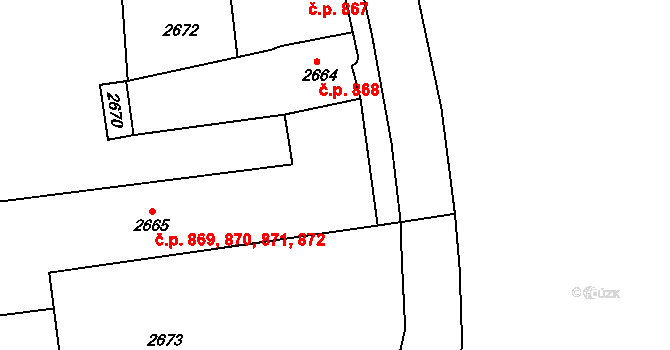 Pod Bezručovým vrchem 869,870,871,872, Krnov na parcele st. 2665 v KÚ Krnov-Horní Předměstí, Katastrální mapa