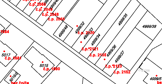 Pod Bezručovým vrchem 2121, Krnov na parcele st. 4999/33 v KÚ Krnov-Horní Předměstí, Katastrální mapa