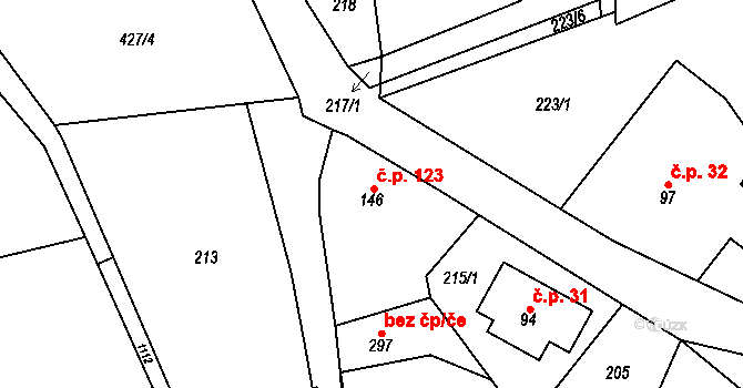 Martinice v Krkonoších 123 na parcele st. 146 v KÚ Martinice v Krkonoších, Katastrální mapa