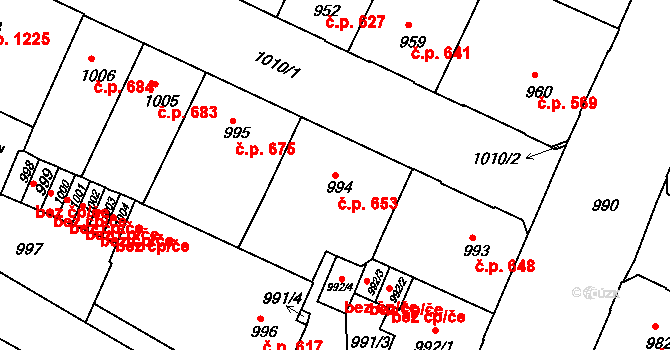 Děčín IV-Podmokly 653, Děčín na parcele st. 994 v KÚ Podmokly, Katastrální mapa
