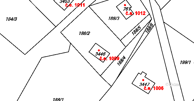 Ostravice 1009 na parcele st. 3446 v KÚ Staré Hamry 2, Katastrální mapa
