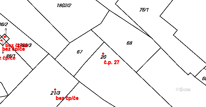 Slavice 27, Horní Kozolupy na parcele st. 20 v KÚ Slavice u Horních Kozolup, Katastrální mapa