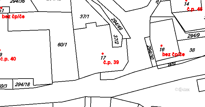 Chotěnov 39 na parcele st. 17 v KÚ Olšany u Chotěnova, Katastrální mapa
