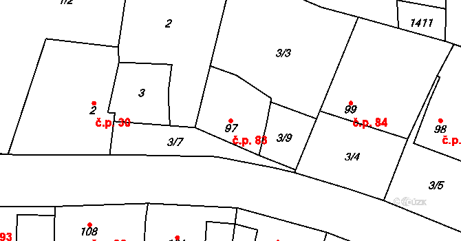 Cakov 83, Senice na Hané na parcele st. 97 v KÚ Cakov, Katastrální mapa
