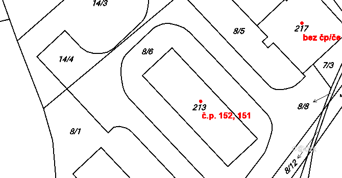 Cerekvice nad Bystřicí 151,152 na parcele st. 213 v KÚ Cerekvice nad Bystřicí, Katastrální mapa