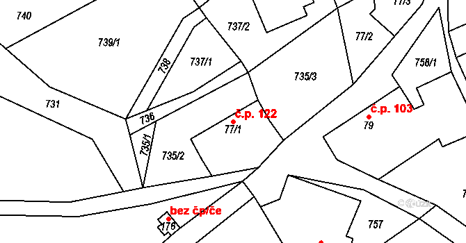 Jenčice 122 na parcele st. 77/1 v KÚ Jenčice, Katastrální mapa