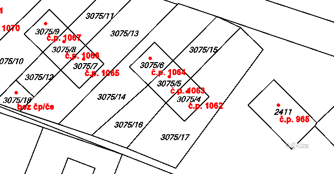 Lovosice 1063 na parcele st. 3075/5 v KÚ Lovosice, Katastrální mapa