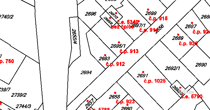 Kadaň 912 na parcele st. 2693 v KÚ Kadaň, Katastrální mapa