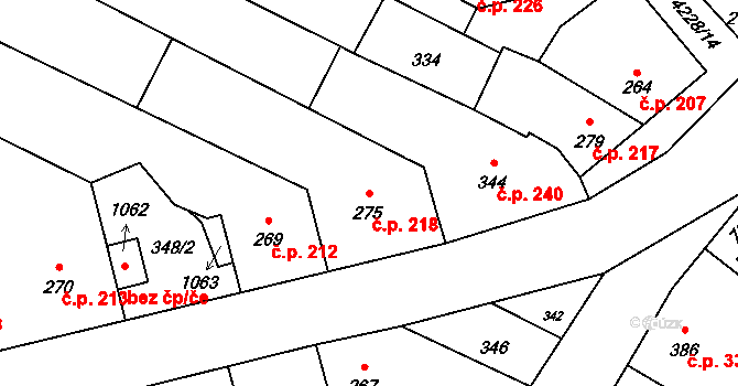 Mohelno 218 na parcele st. 275 v KÚ Mohelno, Katastrální mapa