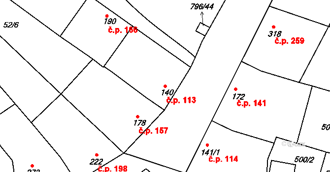 Sady 113, Uherské Hradiště na parcele st. 140 v KÚ Sady, Katastrální mapa