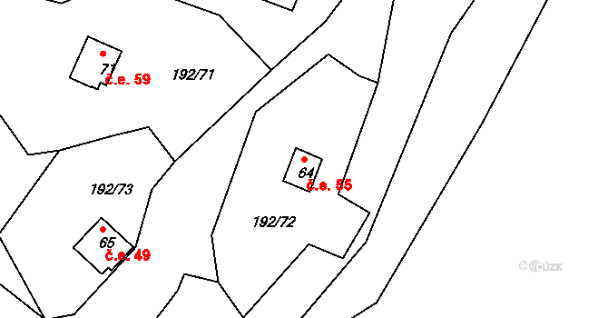 Mradice 55, Postoloprty na parcele st. 64 v KÚ Mradice, Katastrální mapa