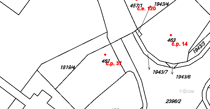 Malá Strana 37, Týn nad Vltavou na parcele st. 461 v KÚ Týn nad Vltavou, Katastrální mapa