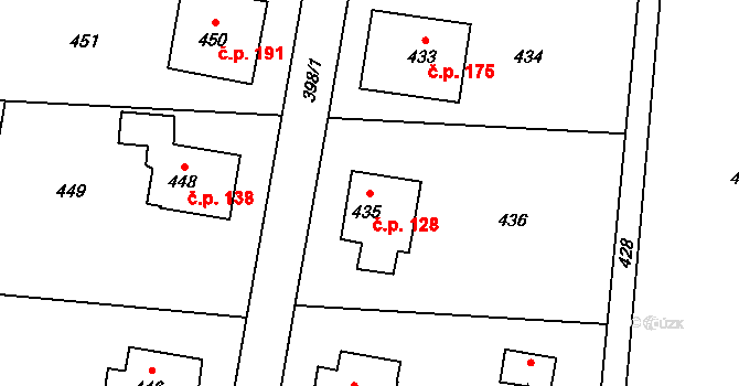 Pržno 128 na parcele st. 435 v KÚ Pržno, Katastrální mapa