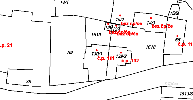 Okrouhlé Hradiště 111, Konstantinovy Lázně na parcele st. 139/1 v KÚ Okrouhlé Hradiště, Katastrální mapa