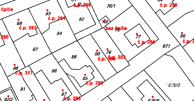 Svatava 304 na parcele st. 80 v KÚ Svatava, Katastrální mapa