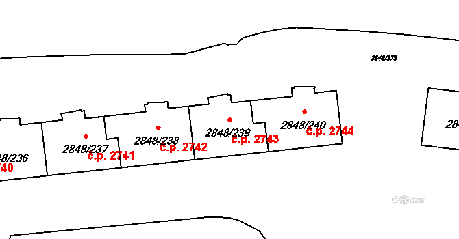 Záběhlice 2743, Praha na parcele st. 2848/239 v KÚ Záběhlice, Katastrální mapa