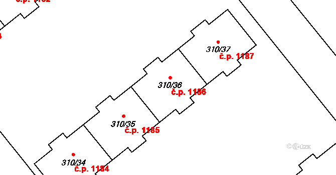 Michle 1186, Praha na parcele st. 310/36 v KÚ Michle, Katastrální mapa