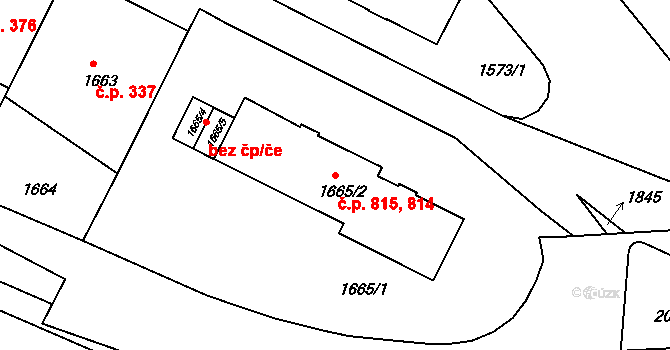 Podolí 814,815, Praha na parcele st. 1665/2 v KÚ Podolí, Katastrální mapa