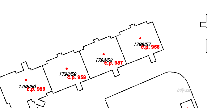 Hlubočepy 957, Praha na parcele st. 1798/58 v KÚ Hlubočepy, Katastrální mapa