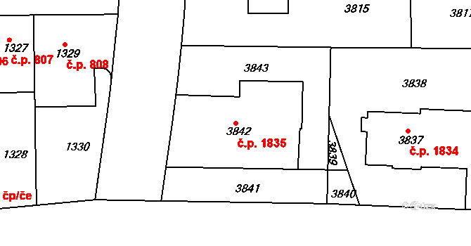 Dejvice 1835, Praha na parcele st. 3842 v KÚ Dejvice, Katastrální mapa