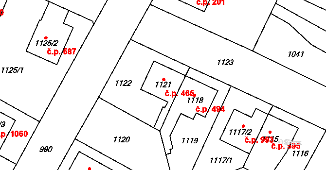 Ďáblice 465, Praha na parcele st. 1121 v KÚ Ďáblice, Katastrální mapa