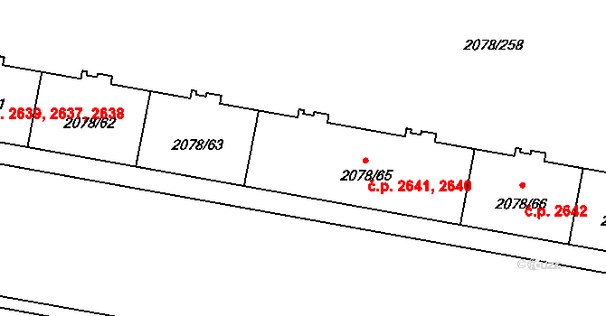 Záběhlice 2640,2641, Praha na parcele st. 2078/65 v KÚ Záběhlice, Katastrální mapa
