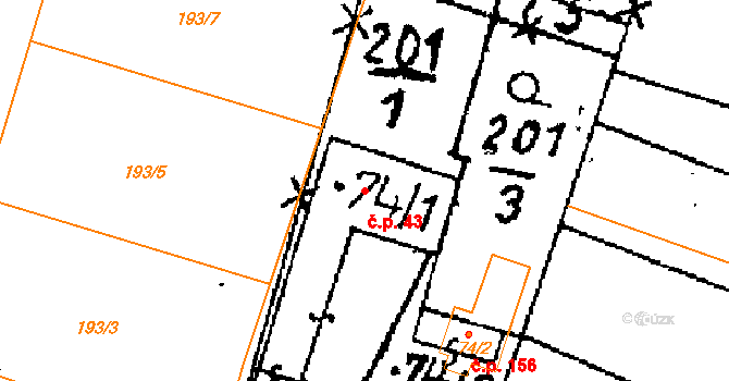 Ohaře 43 na parcele st. 74/1 v KÚ Ohaře, Katastrální mapa