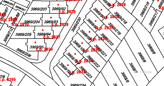 Česká Lípa 2835 na parcele st. 3969/100 v KÚ Česká Lípa, Katastrální mapa