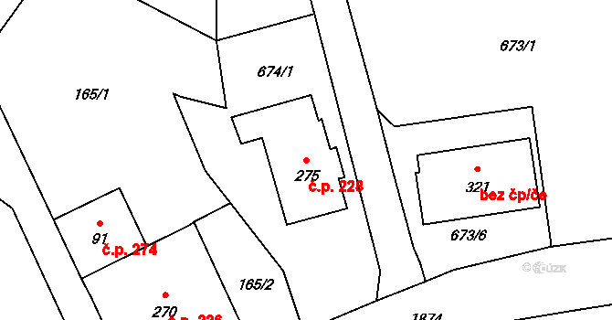 Dětřichov 228 na parcele st. 275 v KÚ Dětřichov u Frýdlantu, Katastrální mapa